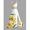 Vacation Couple Outfit Sunflower Leaf Print Hollow Out Slit Dress and Shirt Set - Jaune S | US 4