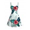Robe de vacances à imprimé floral et feuilles, buste froncé - Vert clair XXXXXL | US 20