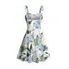 Robe de vacances à imprimé floral lavande et feuilles, buste froncé - Blanc S | US 4