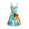 Robe de vacances mini froncée à imprimé floral coloré et feuilles de cocotier - Vert clair M | US 6