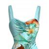 Robe de vacances mini froncée à imprimé floral coloré et feuilles de cocotier - Vert clair M | US 6