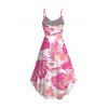 Robe de vacances imprimée de fleurs et de feuilles, robe midi asymétrique - Rose XXL | US 14