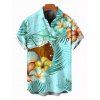 Chemise de vacances pour homme, imprimé floral coloré et feuilles de cocotier, à boutons - Vert clair 5XL