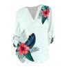 Chemise de vacances à manches retroussées, imprimé floral et feuilles colorées - Vert clair XXL | US 14