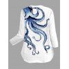 Chemise de vacances à manches retroussées avec imprimé pieuvre - Blanc M | US 6