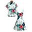 Vacation Couple Outfit Flower Leaf Print Ruched Bust Dress and Shirt Set - Vert clair S | US 4
