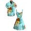 Vacation Couple Outfit Colored Floral Coconut Leaf Print Ruched Dress and Shirt Set - Vert clair S | US 4