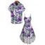Vacation Couple Outfit Floral Leaf Print High Low Dress and Shirt Set - Violet clair S | US 4