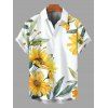 Chemise de vacances pour homme, imprimé feuilles de tournesol, boutonnée - Jaune 5XL