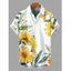 Chemise de vacances pour homme, imprimé feuilles de tournesol, boutonnée - Jaune 5XL