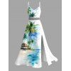 Robe de vacances à imprimé cocotier et fente - Bleu Ciel XXL | US 14