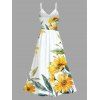 Vacation Couple Outfit Sunflower Leaf Print Hollow Out Slit Dress and Shirt Set - Jaune S | US 4
