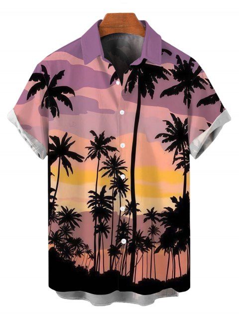 Chemise de vacances pour homme, imprimé cocotier, colorblock, boutonnée