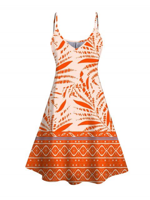 Robe de vacances à imprimé géométrique cocotier et bretelles spaghetti