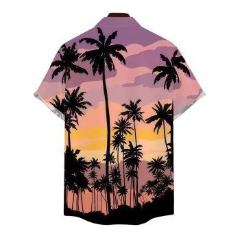 Vacation Couple Outfit Coconut Tree Print Colorblock Ruched Dress and Shirt Set