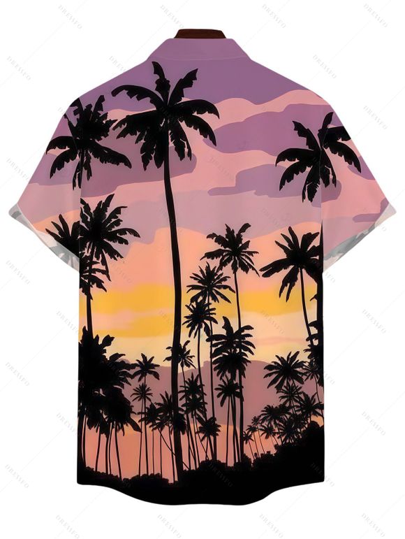 Chemise de vacances pour homme, imprimé cocotier, colorblock, boutonnée - Violet clair 5XL