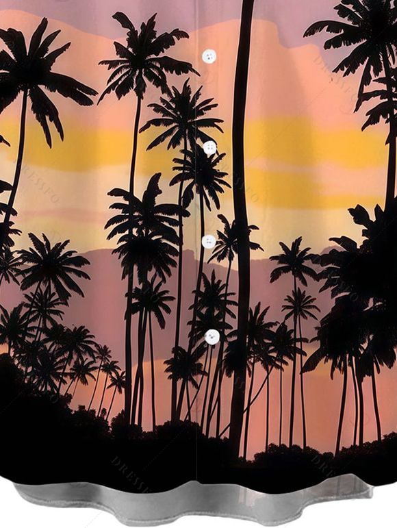 Chemise de vacances pour homme, imprimé cocotier, colorblock, boutonnée - Violet clair 5XL