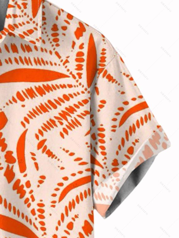 Chemise de vacances pour homme, imprimé géométrique cocotier, boutonnée - Orange 5XL