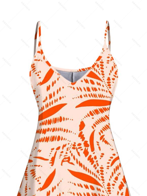 Robe de vacances à imprimé géométrique cocotier et bretelles spaghetti - Orange XXXXXL | US 20
