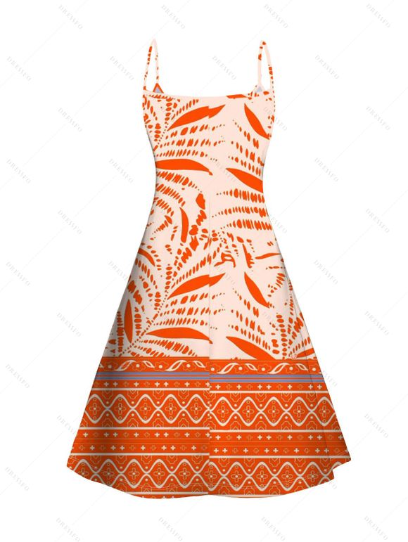 Vacation Couple Outfit Coconut Tree Geometric Print Sleeveless Dress and Shirt Set - Orange S | US 4
