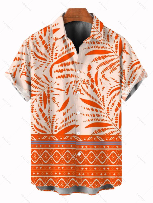 Vacation Couple Outfit Coconut Tree Geometric Print Sleeveless Dress and Shirt Set - Orange S | US 4