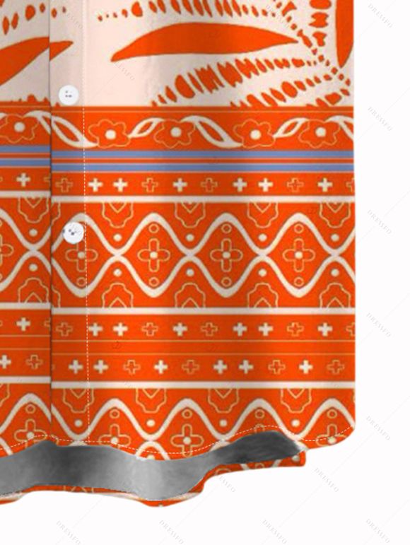 Vacation Couple Outfit Coconut Tree Geometric Print Sleeveless Dress and Shirt Set - Orange S | US 4