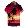 Vacation Couple Outfit Coconut Tree Sunset Print Ruched Belt Dress and Shirt Set - Grenade rouge S | US 4