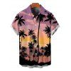 Chemise de vacances pour homme, imprimé cocotier, colorblock, boutonnée - Violet clair 5XL