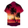 Vacation Couple Outfit Coconut Tree Sunset Print Ruched Belt Dress and Shirt Set - Grenade rouge S | US 4