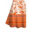 Vacation Couple Outfit Coconut Tree Geometric Print Sleeveless Dress and Shirt Set - Orange S | US 4