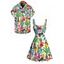 Vacation Couple Outfit Colored Coconut Tree Pineapple Print Ruched Dress and Shirt Set - multicolor A S | US 4