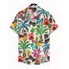 Vacation Couple Outfit Colored Coconut Tree Pineapple Print Ruched Dress and Shirt Set - multicolor A S | US 4