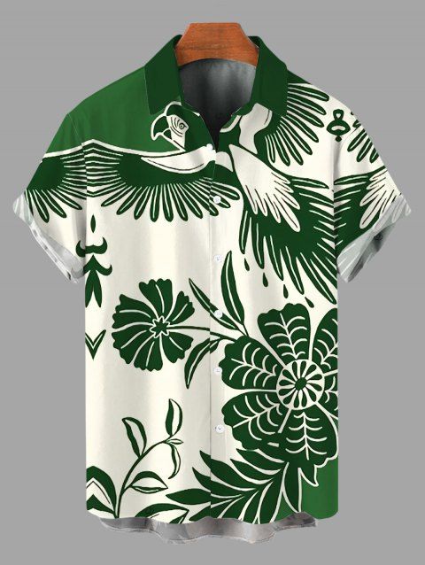 Chemise de vacances pour homme, imprimé fleurs et feuilles, colorblock, boutonnée