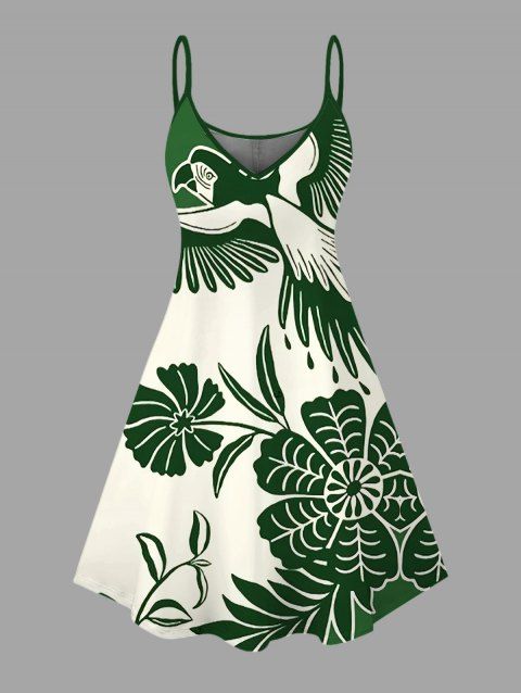 Robe de vacances à imprimé floral et feuilles, robe à bretelles spaghetti colorblock