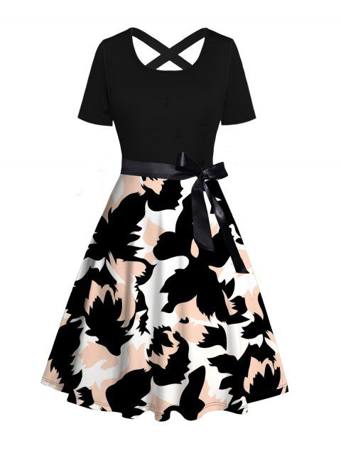 Robe de vacances imprimée colorblock avec ceinture croisée