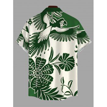 Vacation Couple Outfit Colorblock Flower Leaf Print Dress and Shirt Set