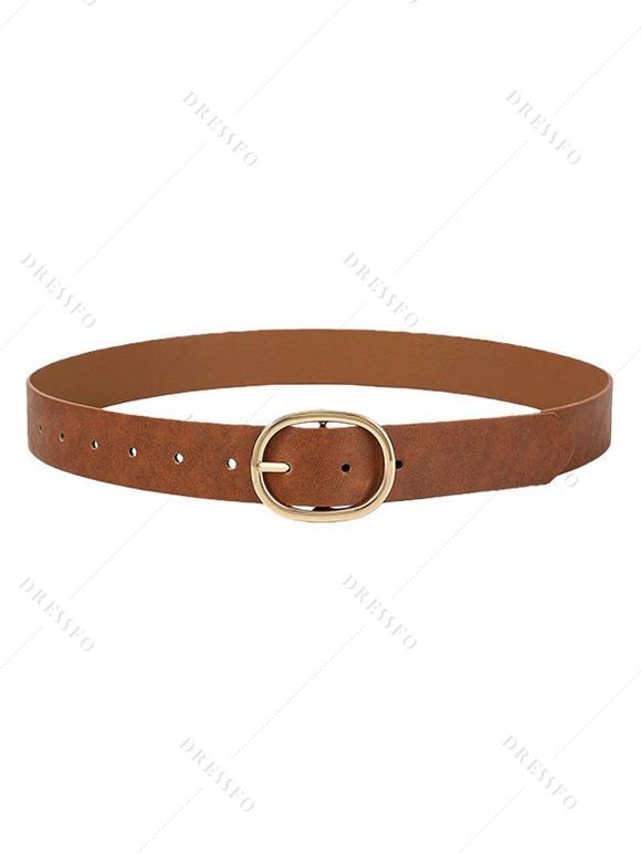 Ceinture en similicuir avec anneau ovale et ceinture large ajustable - Brun 
