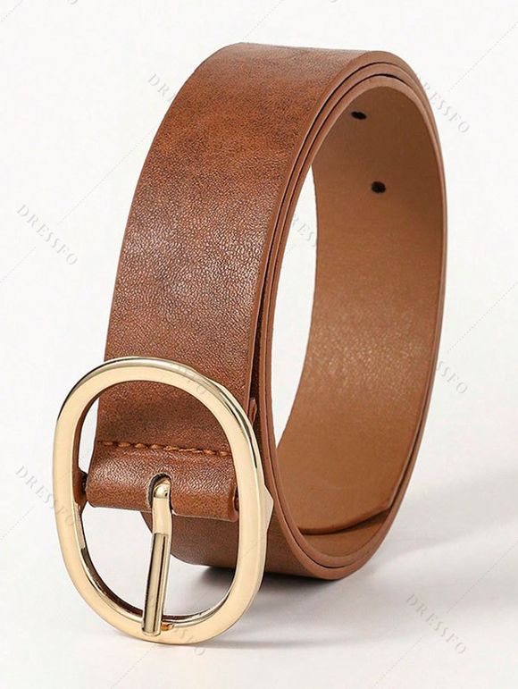 Ceinture en similicuir avec anneau ovale et ceinture large ajustable - Brun 
