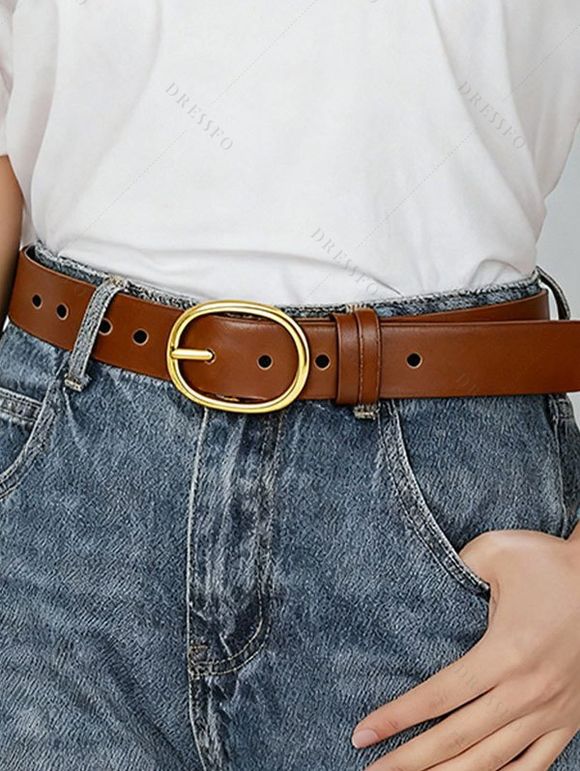Ceinture en similicuir avec anneau ovale et ceinture large ajustable - Brun 