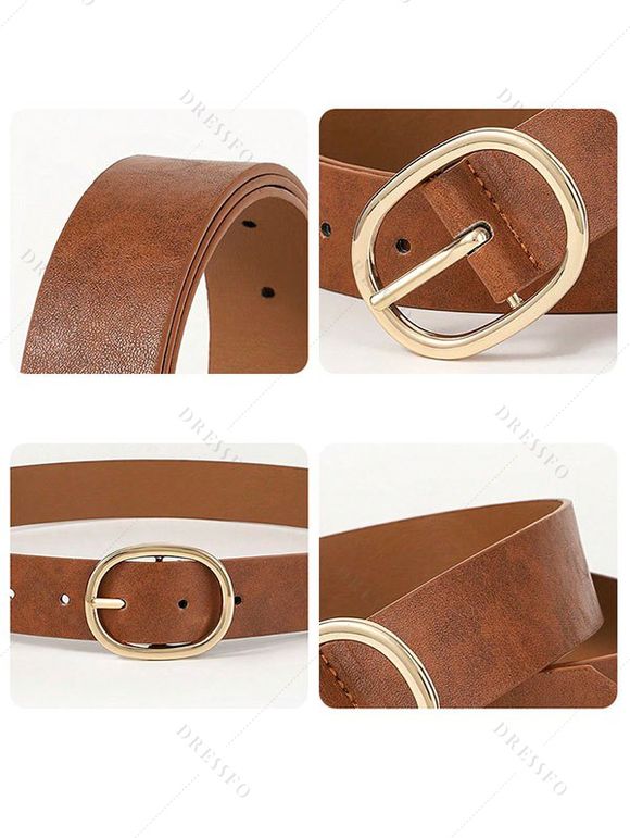 Ceinture en similicuir avec anneau ovale et ceinture large ajustable - Brun 