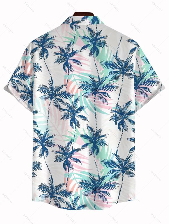 Chemise de vacances pour homme, imprimé feuilles de cocotier, boutonnée - Blanc 5XL