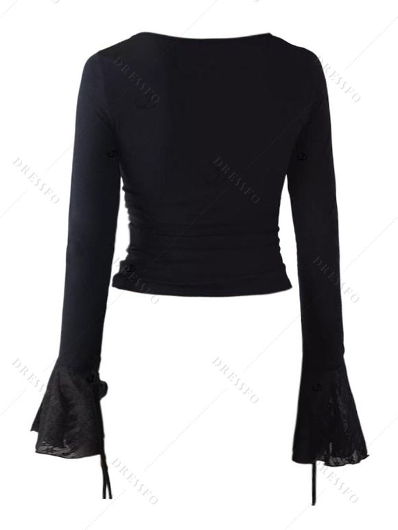 Haut uni à lacets et manches cloche - Noir S | US 4