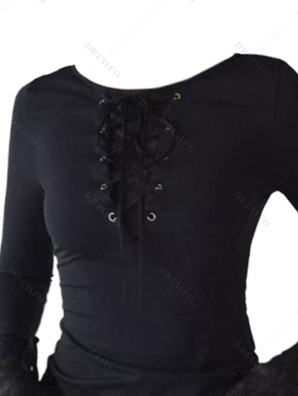 Haut uni à lacets et manches cloche - Noir S | US 4