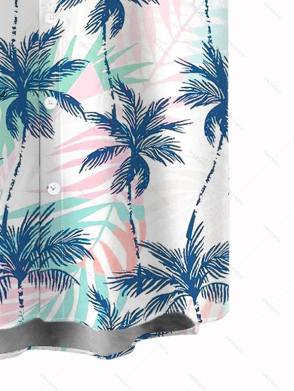 Chemise de vacances pour homme, imprimé feuilles de cocotier, boutonnée - Blanc 5XL