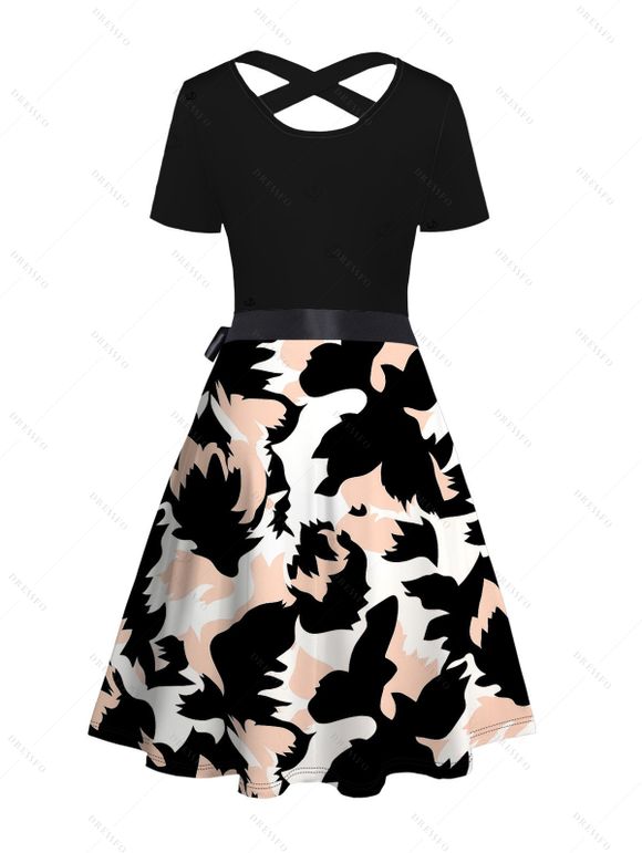 Robe de vacances imprimée colorblock avec ceinture croisée - Noir S | US 4