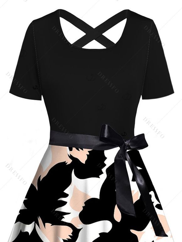 Robe de vacances imprimée colorblock avec ceinture croisée - Noir S | US 4