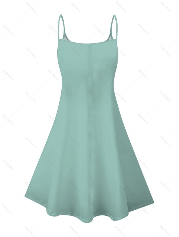 Robe de vacances à imprimé crâne, fleurs et feuilles, bretelles spaghetti - Turquoise XXL | US 14