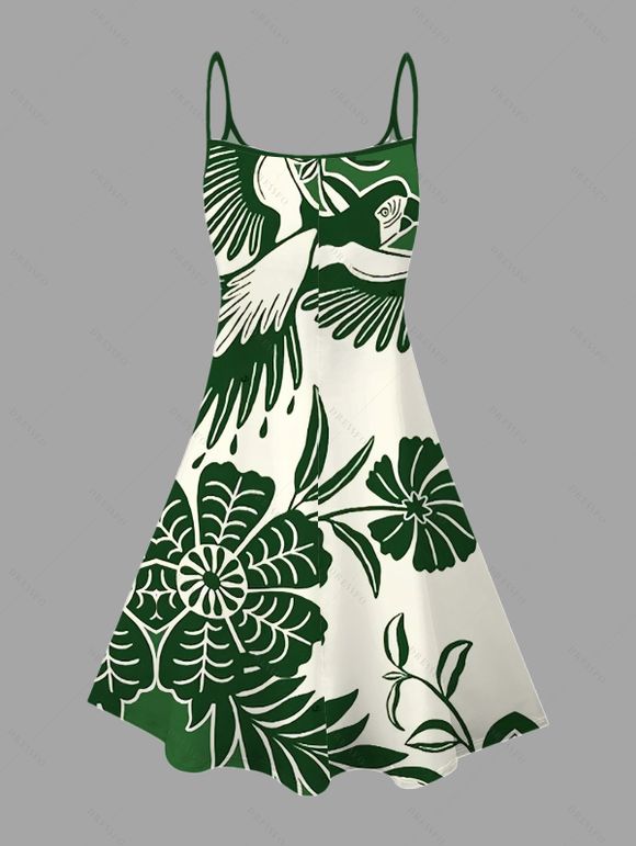 Vacation Couple Outfit Colorblock Flower Leaf Print Dress and Shirt Set - PLANT GREEN S | US 4