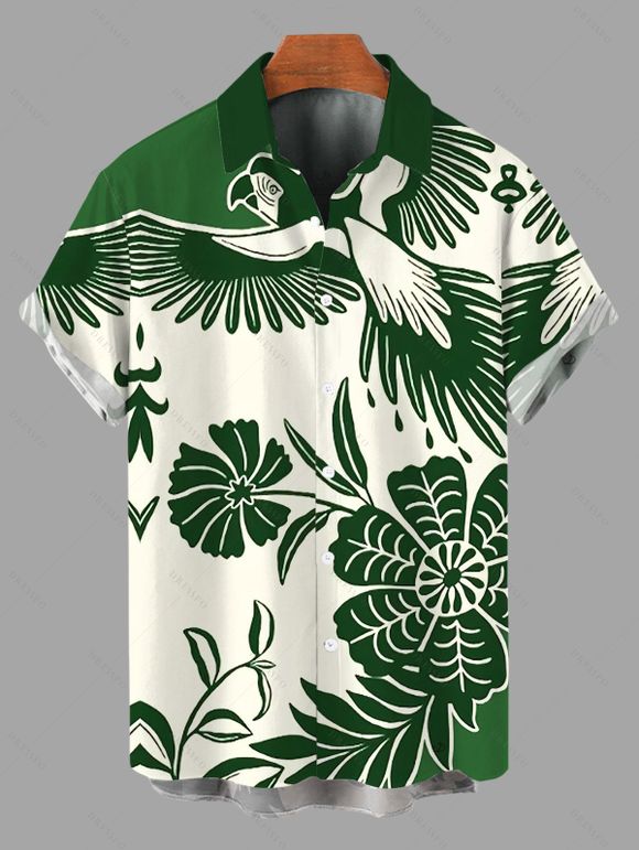 Vacation Couple Outfit Colorblock Flower Leaf Print Dress and Shirt Set - PLANT GREEN S | US 4