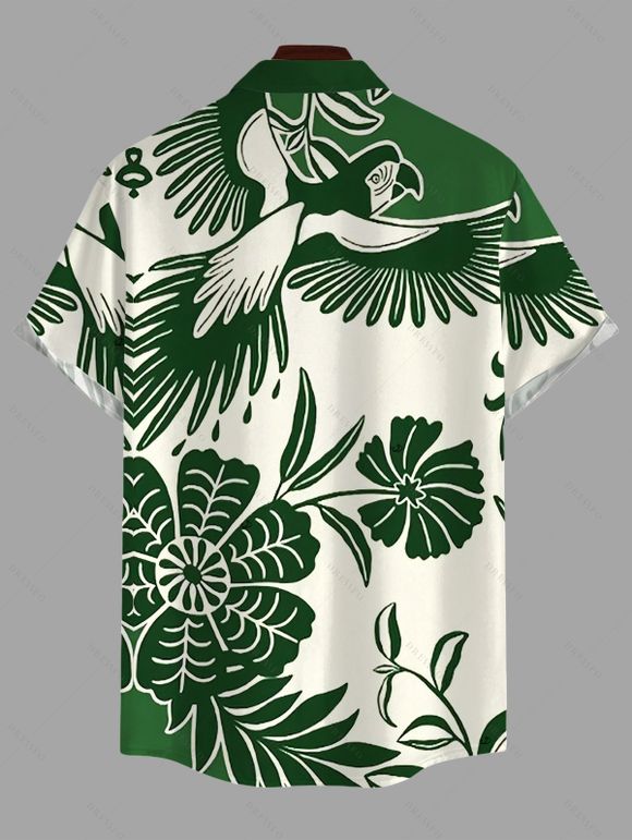 Vacation Couple Outfit Colorblock Flower Leaf Print Dress and Shirt Set - PLANT GREEN S | US 4